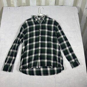 St Johns Bay Button Up Flannel Shirt Mens Green White Plaid Classic Size L